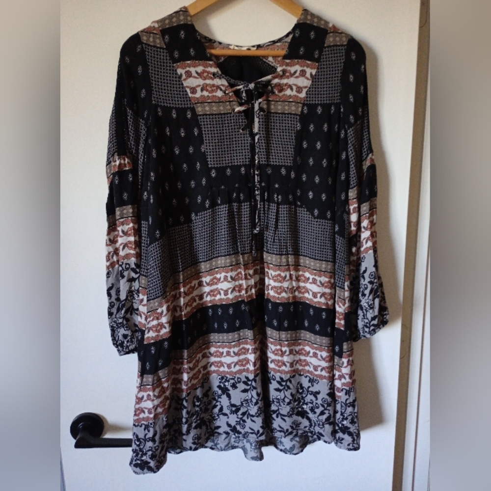 Mystree Bohemian Patchwork Patterned Dress Size Small